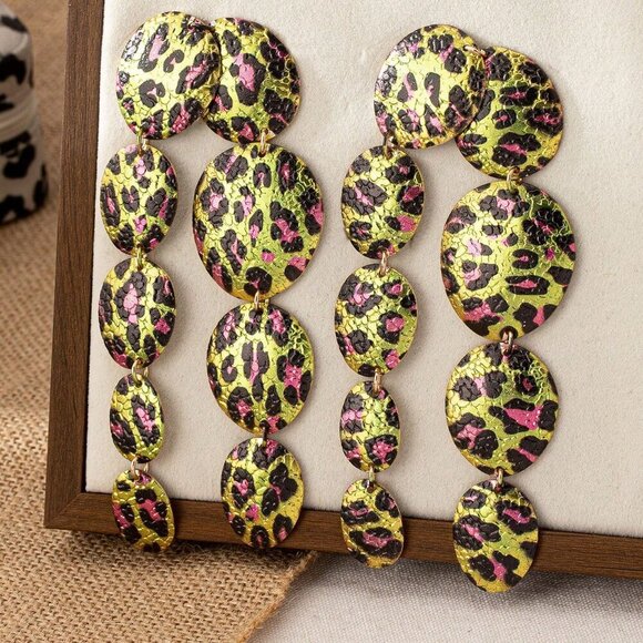 Yellow Gold Sexy Women's Oversized Exaggerated Round Cracked Patchwork Earrings - Picture 2 of 15